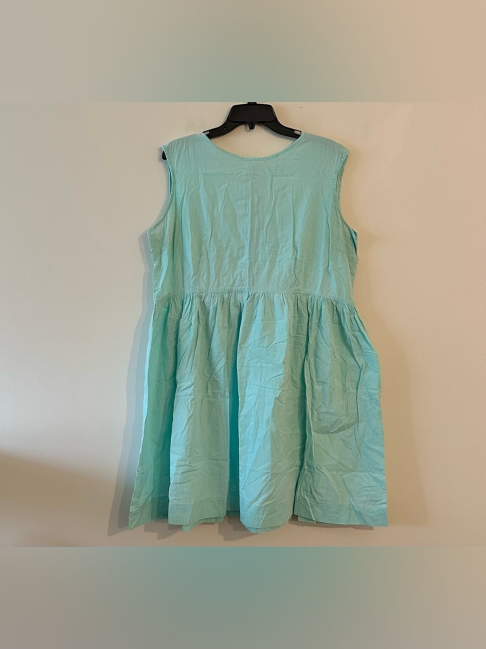 Vintage Handmade Jackie 60s Teal Green Polka Dot Dress Mini XL? Cotton Babydoll